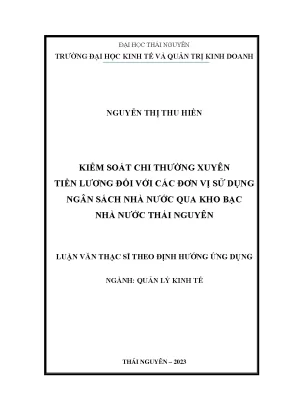 Kiểm soát chi thường xuyên tiền lương đối với các đơn vị sử dụng ngân sách nhà nước qua kho bạc nhà nước thái nguyên