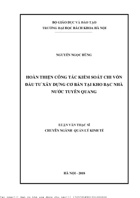 Hoàn thiện ông tác kiểm soát chi vốn đầu tư xây dựng cơ bản tại kho bạc nhà nước tuyên quang