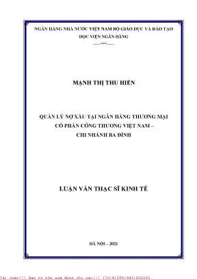 Quản lý nợ xấu tại ngân hàng thương mại cổ phần công thương việt nam chi nhánh ba đình