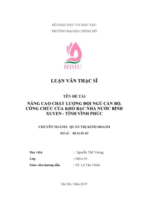 Luận văn thạc sĩ quản trị kinh doanh nâng cao chất lượng đội ngũ cán bộ công chức của kho bạc nhà nước bình xuyên tỉnh vĩnh phúc