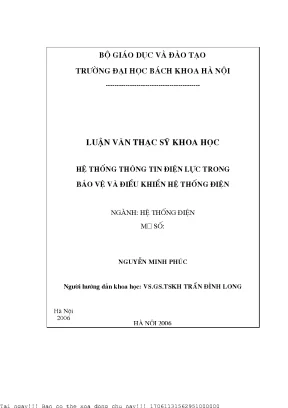 Hệ thống thông tin điện lự trong bảo vệ và điều khiển hệ thống điện
