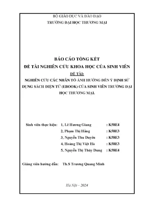 Nghiên cứu các nhân tố ảnh hưởng đến ý định sử dụng sách điện tử của sinh viên trường đại học thương mại