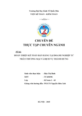 Hoàn thiện kế toán bán hàng tại doanh nghiệp tư nhân thương mại và dịch vụ thành hưng