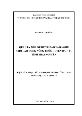 Quản lý nhà nước về đào tạo nghề cho lao động nông thôn huyện đại từ tỉnh thái nguyên