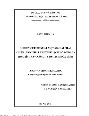 Nghiên ứu đề xuất một số giải pháp chiến lược phát triển du lịch hồ sông đà hòa bình của công ty du lịch hòa bình