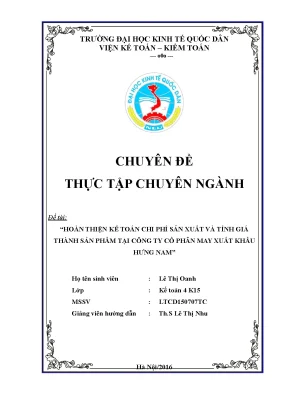 Hoàn thiện kế toán chi phí sản xuất và tính giá thành sản phẩm tại công ty cổ phân may xuất khẩu hưng nam