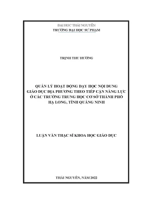 Quản lý hoạt động dạy học nội dung giáo dục địa phương theo tiếp cận năng lực ở các trường thcs thành phố hạ long tỉnh quảng ninh