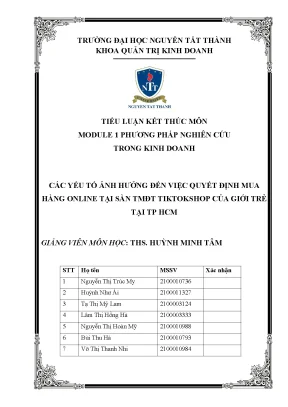 Các yếu tố ảnh hưởng đến việc quyết định mua hàng online tại sàn tmđt tiktokshop của giới trẻ tại tp hcm
