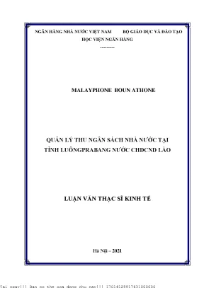 Quản lý thu ngân sách nhà nước tại tỉnh luôngprabang nước chdcnd lào