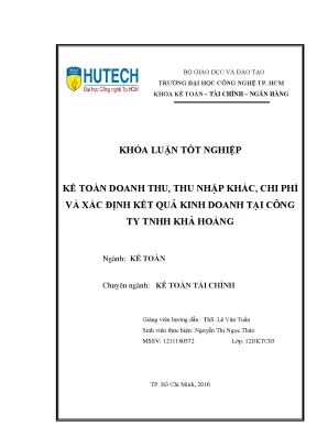 Luận văn thạc sĩ kế toán doanh thu thu nhập khác chi phí và xác định kết quả kinh doanh tại công ty tnhh khả hoàng