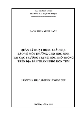 Quản lý hoạt động giáo dục bảo vệ môi trường cho học sinh tại các trường trung học phổ thông trên địa bàn thành phố kon tum