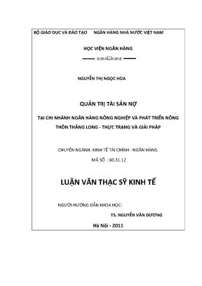 Quản trị tài sản nợ tại chi nhánh ngân hàng nông nghiệp và phát triển nông thôn thăng long thực trạng và giải pháp
