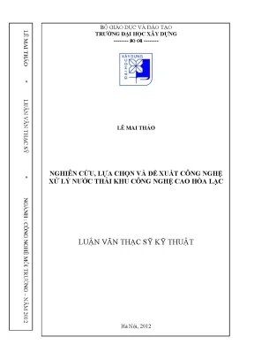 Nghiên cứu lựa chọn và đề xuất công nghệ xử lý nước thải khu công nghệ cao hòa lạc