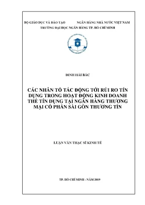 Luận văn thạc sĩ kinh tế các nhân tố tác động tới rủi ro tín dụng trong hoạt động kinh doanh thẻ tín dụng tại ngân hàng thương mại cổ phần sài gòn thương tín