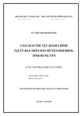 Luan van thac si quan ly cong cai cach thu tuc hanh chinh tai ubnd huyen kim dong tinh hung yen