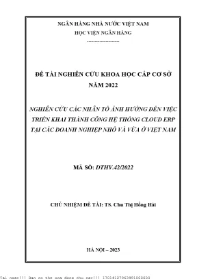Nghiên cứu các nhân tố ảnh hưởng đến việc triển khai thành công hệ thống cloud erp tại các doanh nghiệp nhỏ và vừa ở việt nam