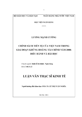 Chính sách tiền tệ của việt nam trong giai đoạn khủng hoảng tài chính năm 2008 điều hành và bài học