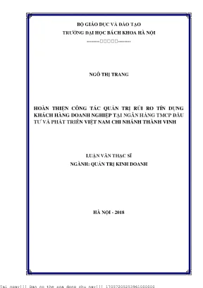 Hoàn thiện ông tá quản trị rủi ro tín dụng kháh hàng doanh nghiệp tại ngân hàng tmcp đầu tư và phát triển việt nam hi nhánh thành vinh