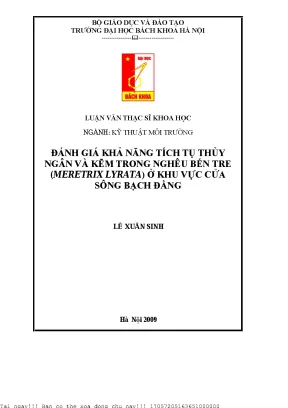 Đánh giá khả năng tíh tụ thủy ngân và kẽm trong nghêu bến tre m lyrata ở khu vực cửa sông bạch đằng