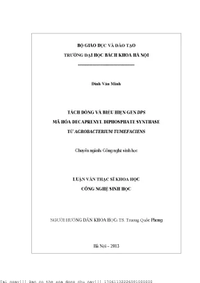 Táh dòng và biểu hiện gen dps mã hóa deaprenyl diphosphate synthase từ agrobaterium tumefaiens