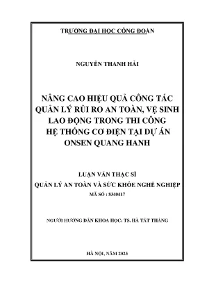Nâng cao công tác quản lý rủi ro an toàn vệ sinh lao động trong thi công hệ thống cơ điện tại dự án onsen quang hanh