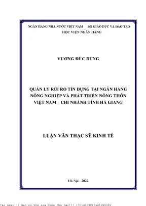 Quản lý rủi ro tín dụng tại ngân hàng nông nghiệp và phát triển nông thôn việt nam chi nhánh tỉnh hà giang