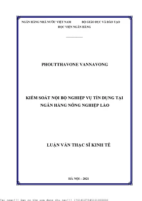 Kiểm soát nội bộ nghiệp vụ tín dụng tại ngân hàng nông nghiệp lào