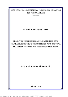 Cho vay sản xuất kinh doanh đối với khách hàng cá nhân tại ngân hàng thương mại cổ phần đầu tư và phát triển việt nam chi nhánh long biên hà nội