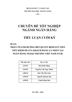 Nhân tố ảnh hưởng đến quyết định gửi tiền tiết kiệm số của khách hàng cá nhân tại ngân hàng ngoại thương việt nam vcb