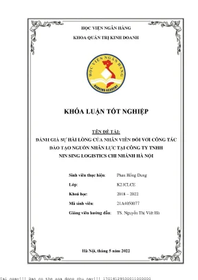 Đánh giá sự hài lòng của nhân viên đối với công tác đào tạo nguồn 2 nhân lực tại công ty tnhh nin sing logistics chi nhánh hà nội