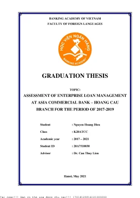 Assessment of enterprise loans management at asia commercial bank hoang cau branch for the period of 2017 2019