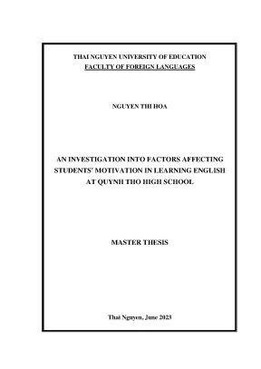 An investigation into factors affecting students motivation in learning english at quynh tho high school