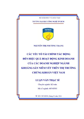 Luận văn thạc sĩ các yếu tố tài chính tác động đến hiệu quả hoạt động kinh doanh của các doanh nghiệp ngành khoáng sản niêm yết trên thị trường chứng khoán việt nam