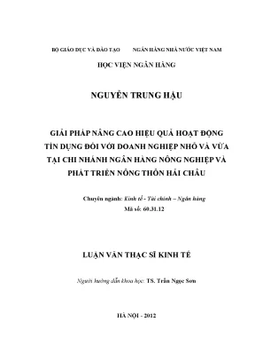 Giải pháp nâng cao hiệu quả hoạt động tín dụng đối với doanh nghiệp nhỏ và vừa tại chi nhánh ngân hàng nông nghiệp và phát triển nông thôn hải châu