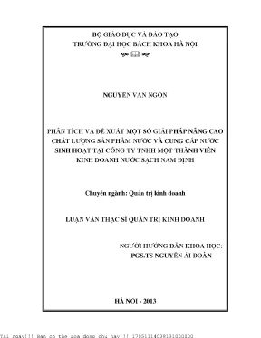 Phân tíh và đề xuất một số giải pháp nâng cao chất lượng sản phẩm nước và cung cấp nước sinh hoạt tại công ty tnhh một thành viên kinh doanh nước sạch nam định