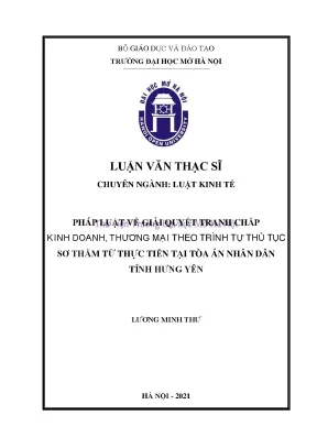 Pháp luật về giải quyết tranh chấp kinh doanh thương mại theo trình tự thủ tục sơ thẩm từ thực tiễn tại tòa án nhân dân tỉnh hưng yên