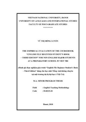 Luận văn thạc sĩ the empirical evaluation of the coursebook english file beginner students book third edition for non english major students at a preparatory school in viet tri