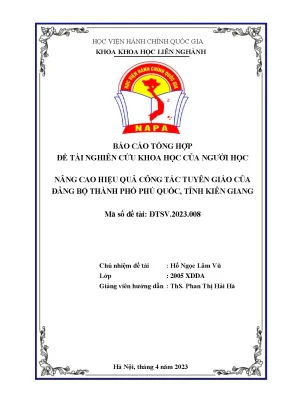 Đề tài nâng cao hiệu quả công tác tuyên giáo của đảng bộ thành phố phú quốc tỉnh kiên giang
