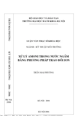 Xử lý amoni trong nướ ngầm bằng phương pháp trao đổi ion