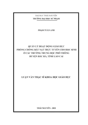 Quản lý hoạt động giáo dục phòng chống bắt nạt trực tuyến cho học sinh ở các trường trung học phổ thông huyện bắc hà tỉnh lào cai