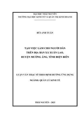 Tạo việc làm cho người dân trên địa bàn xã xuân lao huyện mường ảng tỉnh điện biên