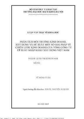 Phân tíh môi trường kinh doanh xây dựng và đề xuất một số giải pháp về hiến lượ kinh doanh ủa tổng ông ty ổ phần xuất nhập khẩu xây dựng việt nam