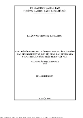 Hạn hế rủi ro trong thẩm định phương án tài hính á dự án đầu tư vay vốn tín dụng đầu tư ủa nhà nướ tại ngân hàng phát triển việt nam