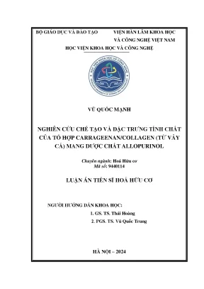 Nghiên cứu chế tạo và đặc trưng tính chất của tổ hợp carrageenancollagen từ vảy cá mang dược chất allopurinol