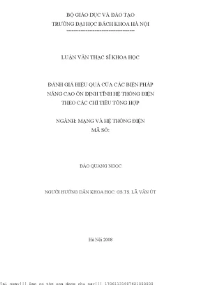 Đánh giá hiệu quả ủa á biện pháp nâng ao ổn định tĩnh hệ thống điện theo á hỉ tiêu tổng hợp