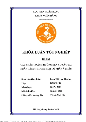 Các nhân tố ảnh hưởng đến nợ xấu tại ngân hàng thương mại cổ phần á châu