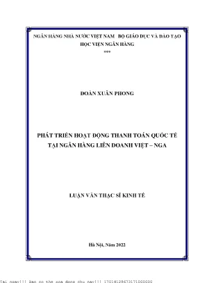 Phát triển hoạt động thanh toán quốc tế tại ngân hàng liên doanh việt nga