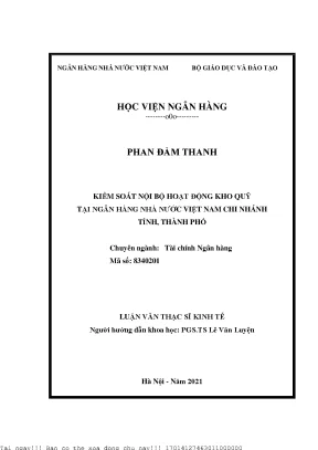 Kiểm soát nội bộ hoạt động kho quỹ tại ngân hàng nhà nước việt nam chi nhánh tỉnh thành phố