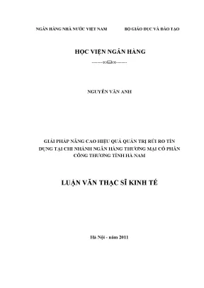 Giải pháp nâng cao hiệu quả quản trị rủi ro tín dụng tại chi nhánh ngân hàng thương mại cổ phần công thương tỉnh hà nam