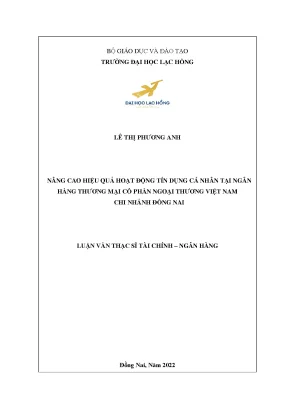 Nâng cao hiệu quả hoạt động tín dụng cá nhân tại ngân hàng thương mại cổ phần ngoại thương việt nam chi nhánh đồng nai